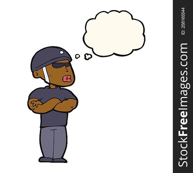 Cartoon Security Guard With Thought Bubble