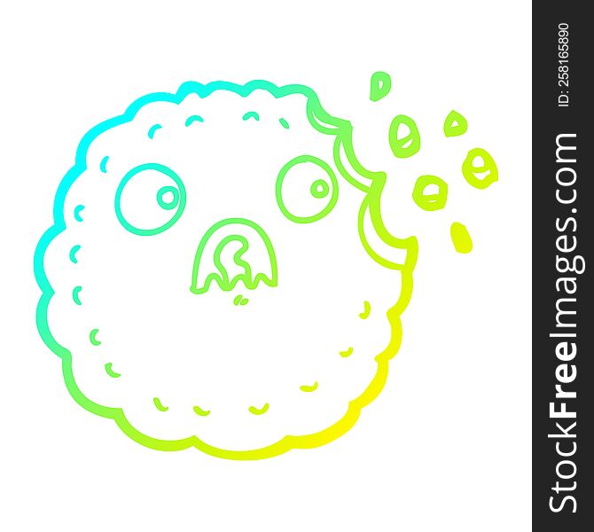 Cold Gradient Line Drawing Frightened Cookie Cartoon