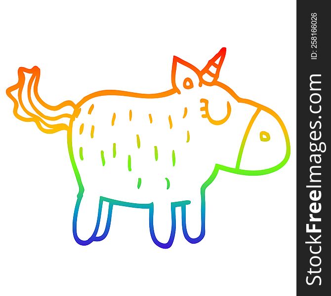 rainbow gradient line drawing of a cartoon cute unicorn