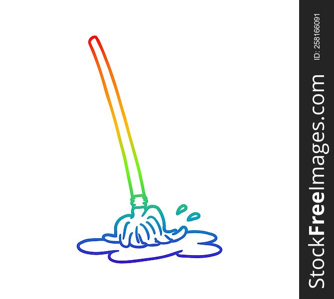 rainbow gradient line drawing of a wet cartoon mop