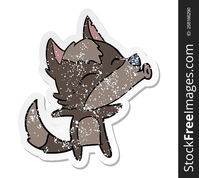 Distressed Sticker Of A Cartoon Howling Wolf