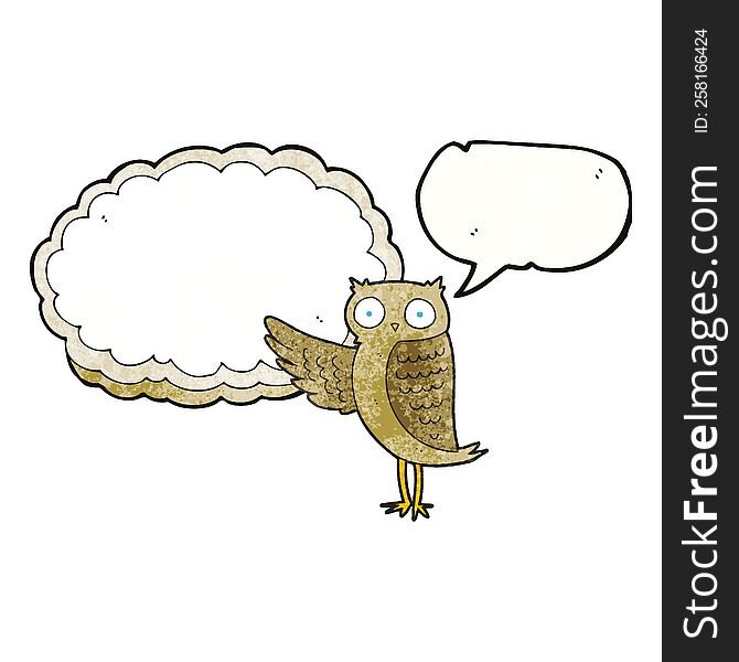 Speech Bubble Textured Cartoon Owl Pointing