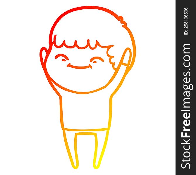 Warm Gradient Line Drawing Cartoon Smiling Boy
