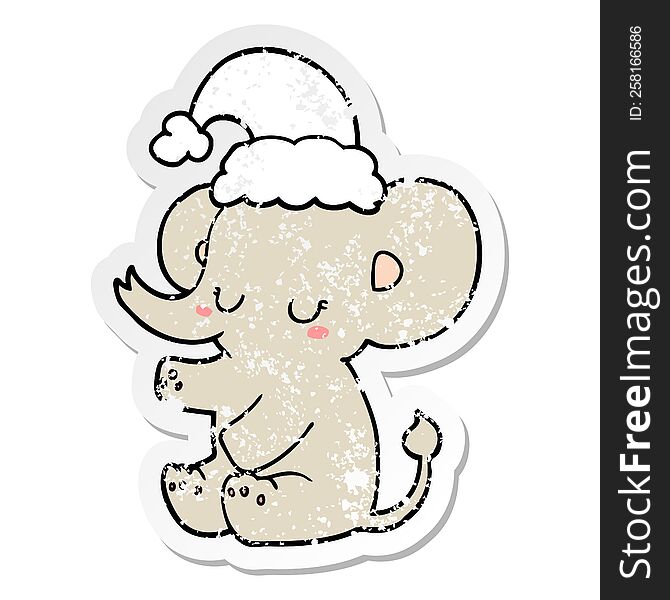 Distressed Sticker Of A Cute Christmas Elephant