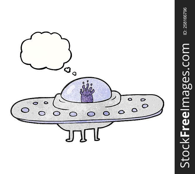 freehand drawn thought bubble textured cartoon flying saucer