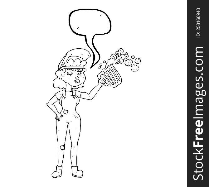 speech bubble cartoon hard working woman with beer