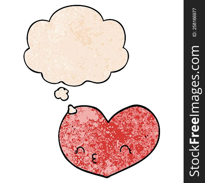 cartoon heart with face with thought bubble in grunge texture style. cartoon heart with face with thought bubble in grunge texture style