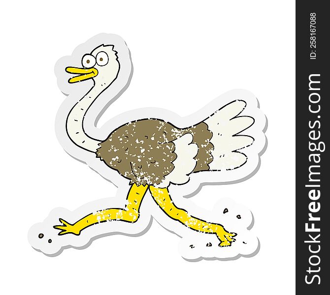 retro distressed sticker of a cartoon ostrich