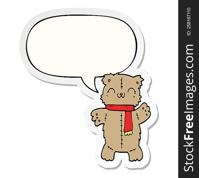 Cartoon Teddy Bear And Speech Bubble Sticker