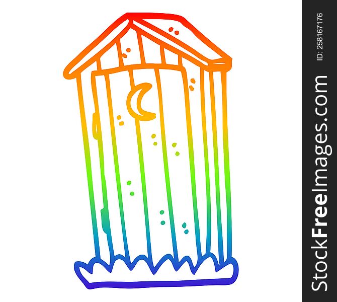 rainbow gradient line drawing of a cartoon old outdoor toilet