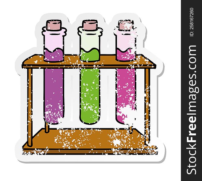 Distressed Sticker Cartoon Doodle Of A Science Test Tube