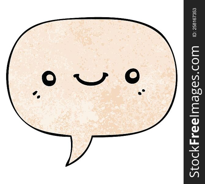 Cartoon Cute Happy Face And Speech Bubble In Retro Texture Style
