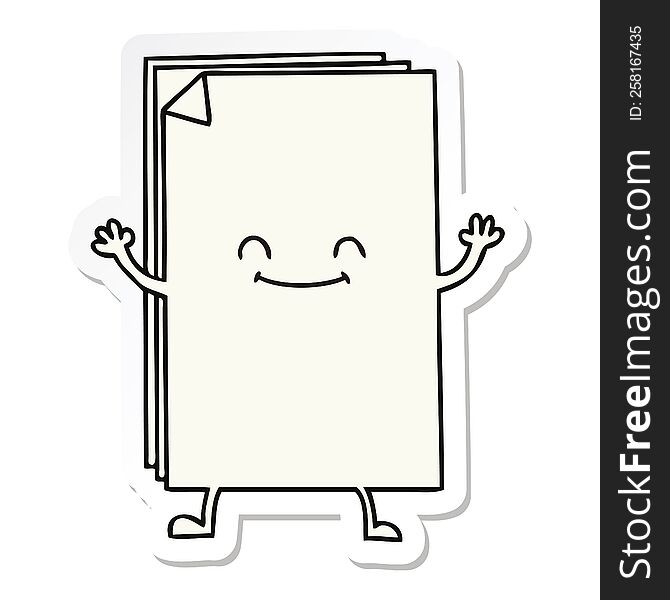 Sticker Of A Quirky Hand Drawn Cartoon Happy Stack Of Papers