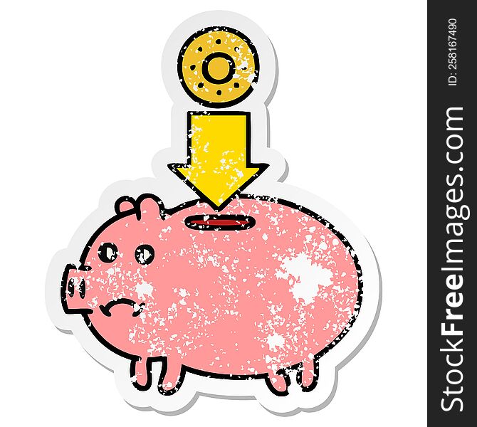 distressed sticker of a cute cartoon piggy bank