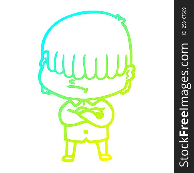 cold gradient line drawing of a cartoon boy with untidy hair