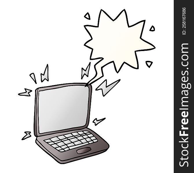 Cartoon Laptop Computer And Speech Bubble In Smooth Gradient Style