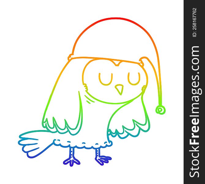 Rainbow Gradient Line Drawing Cartoon Owl Sleeping