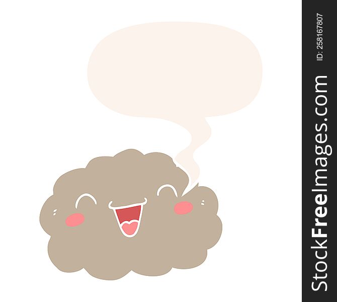 Happy Cartoon Cloud And Speech Bubble In Retro Style