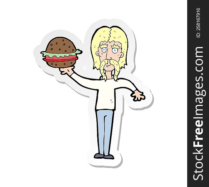 Sticker Of A Cartoon Man With Burger