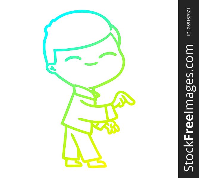 cold gradient line drawing of a cartoon smiling boy pointing