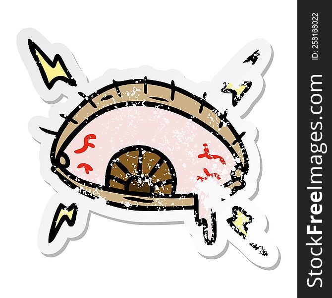 Distressed Sticker Cartoon Doodle Of An Enraged Eye