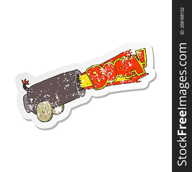 retro distressed sticker of a cartoon cannon shooting
