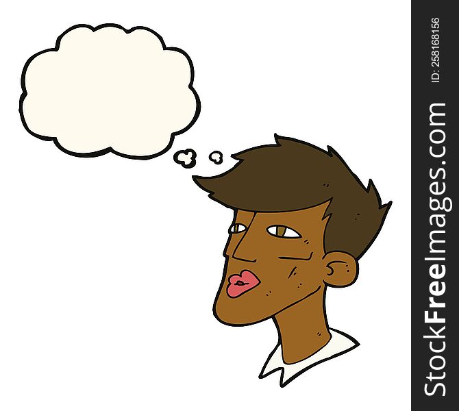 cartoon male model guy with thought bubble