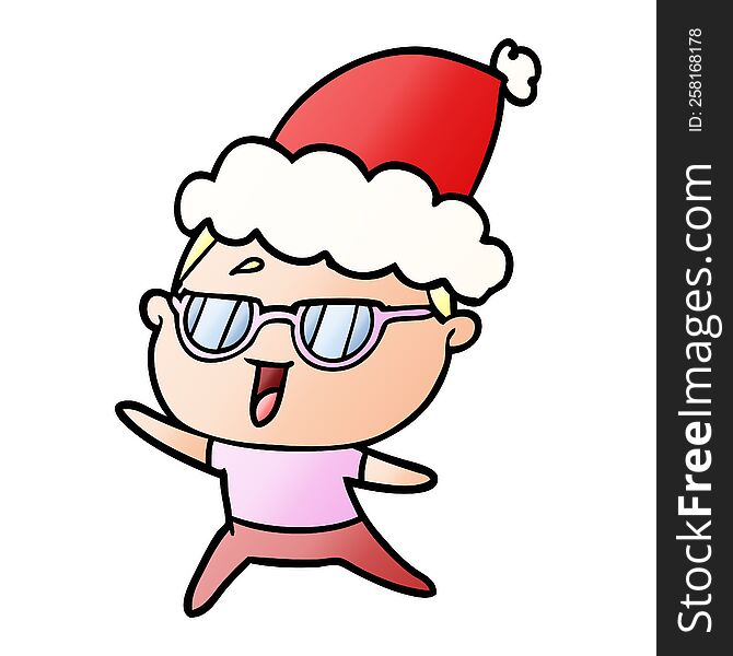 gradient cartoon of a happy woman wearing spectacles wearing santa hat