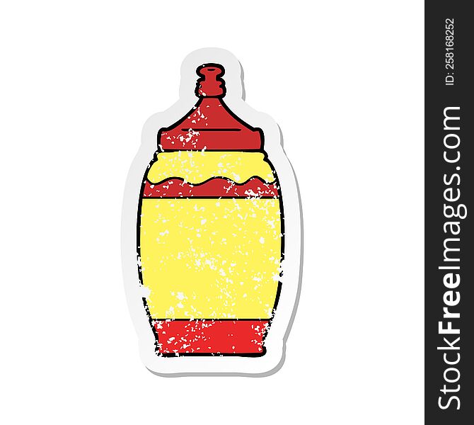 distressed sticker of a cartoon ketchup bottle