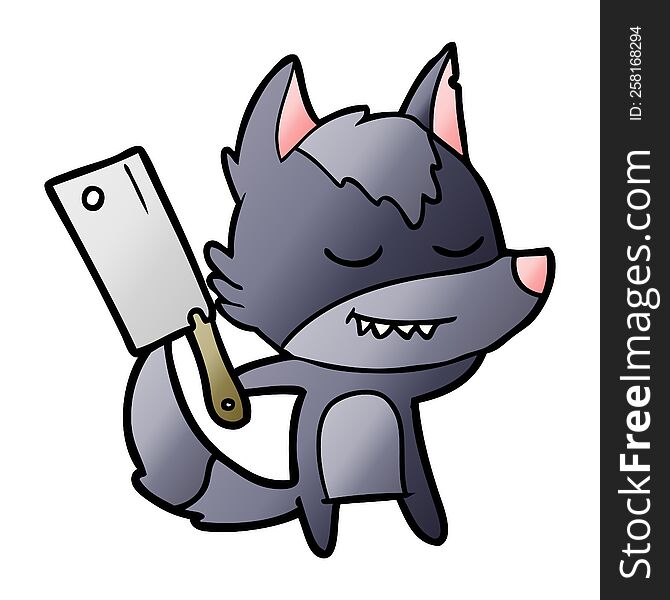 friendly cartoon wolf with meat cleaver. friendly cartoon wolf with meat cleaver