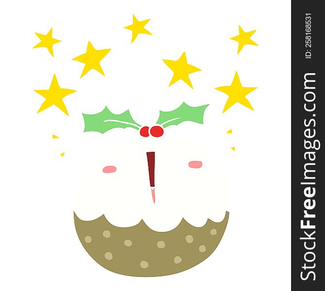 Cute Flat Color Style Cartoon Happy Christmas Pudding