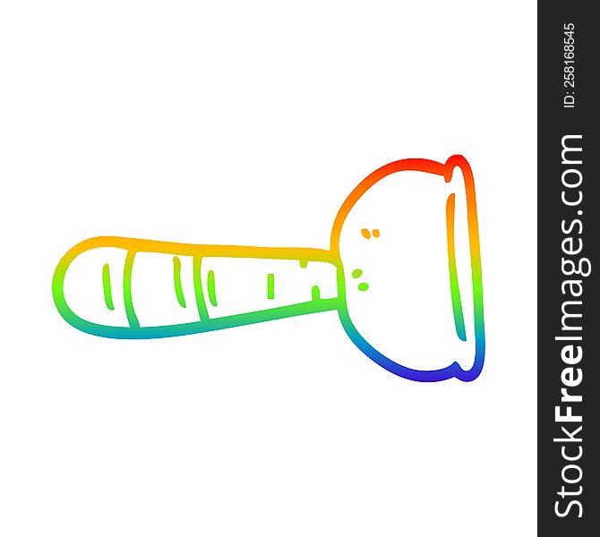 rainbow gradient line drawing of a cartoon toilet plunger