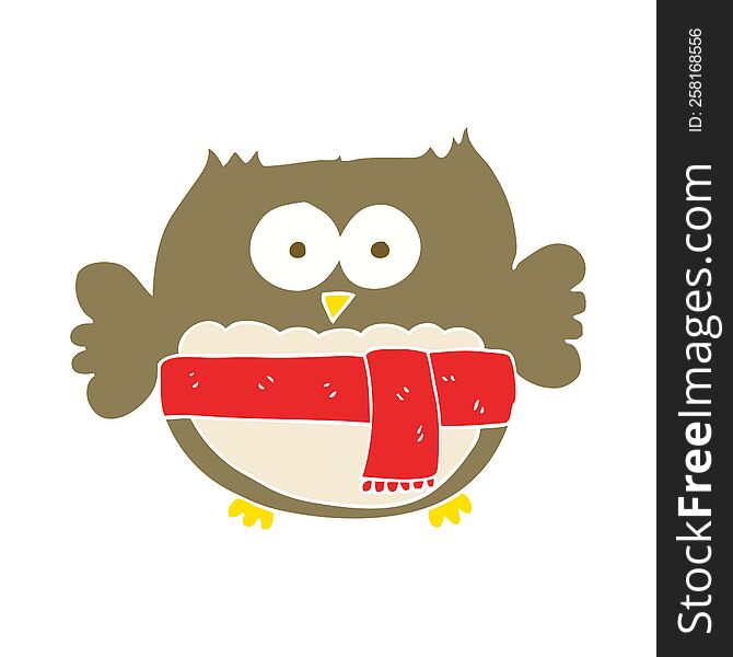 flat color illustration of owl wearing scarf. flat color illustration of owl wearing scarf