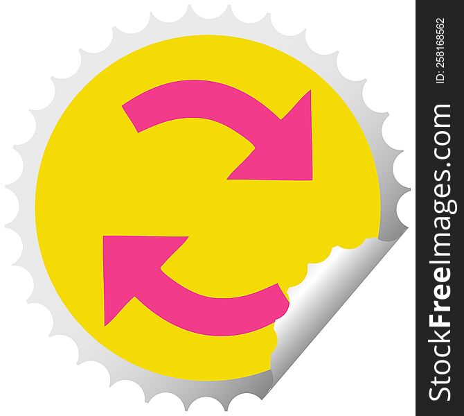 circular peeling sticker cartoon of a recycling arrows