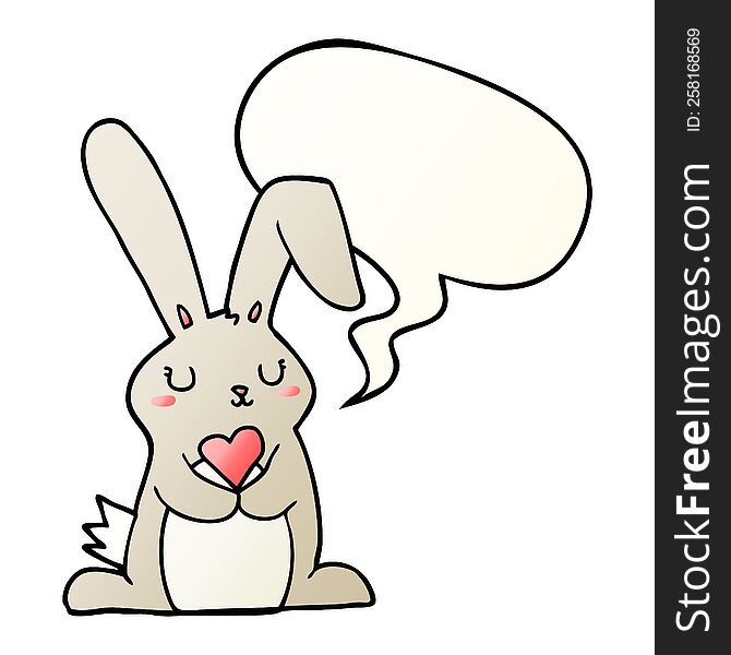 cartoon rabbit in love with speech bubble in smooth gradient style