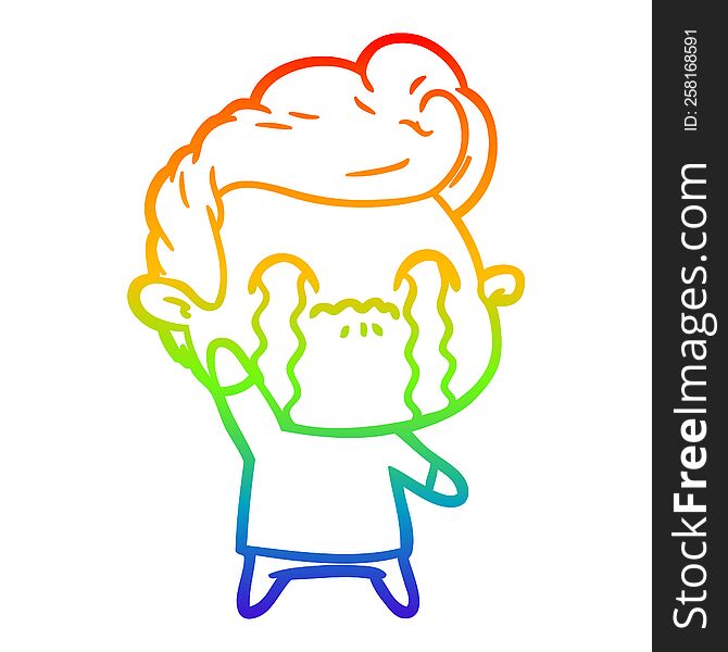 Rainbow Gradient Line Drawing Cartoon Man Crying