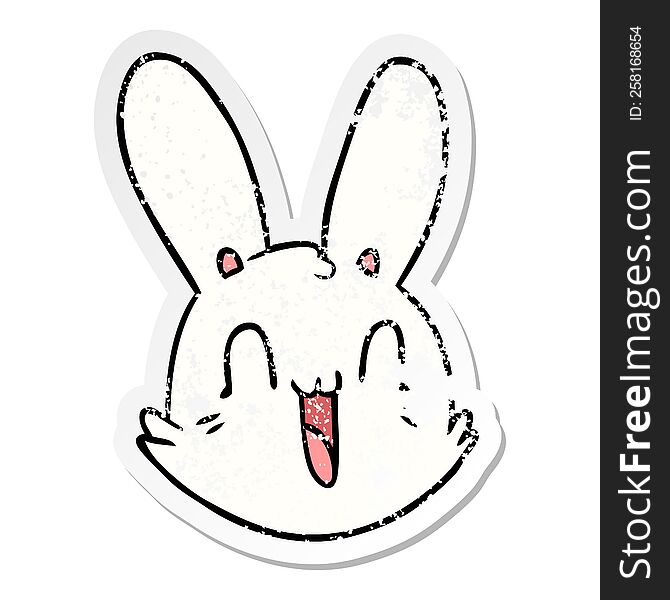 distressed sticker of a cartoon crazy happy bunny face