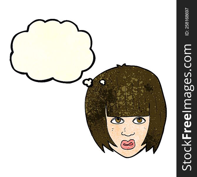 Cartoon Annoyed Girl With Big Hair With Thought Bubble