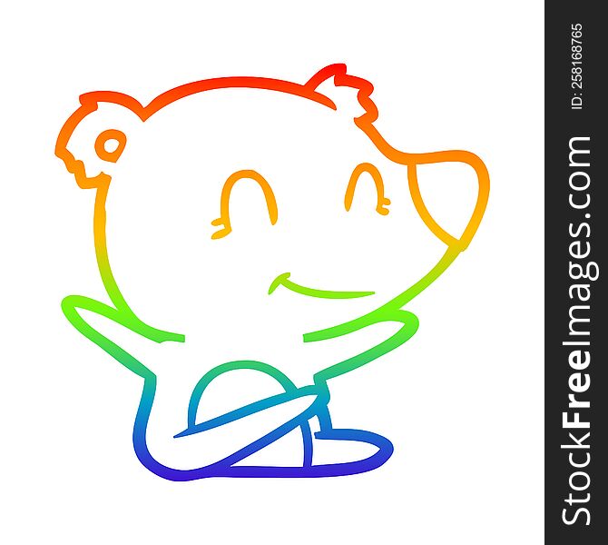 Rainbow Gradient Line Drawing Smiling Bear Cartoon