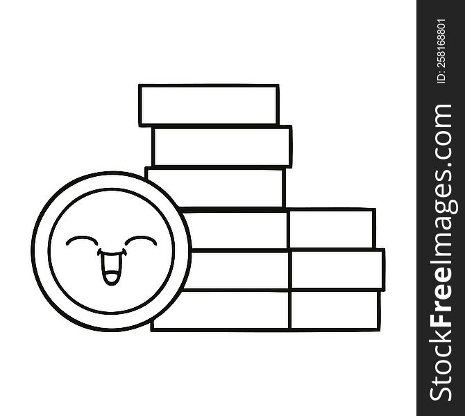 line drawing cartoon of a coins. line drawing cartoon of a coins