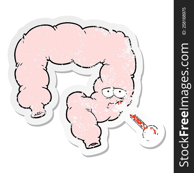 distressed sticker of a cartoon unhealthy colon