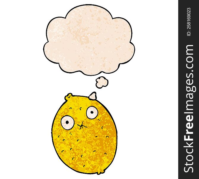 cartoon bitter lemon and thought bubble in grunge texture pattern style