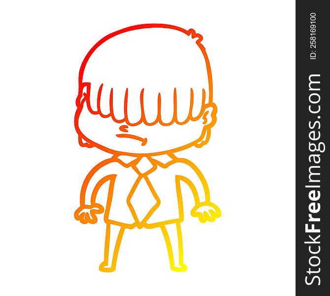 warm gradient line drawing of a cartoon boy with untidy hair