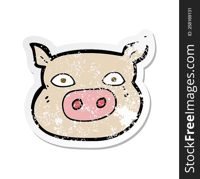 Retro Distressed Sticker Of A Cartoon Pig Face