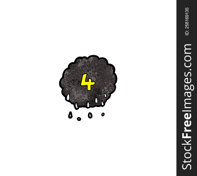 cartoon raincloud with number four