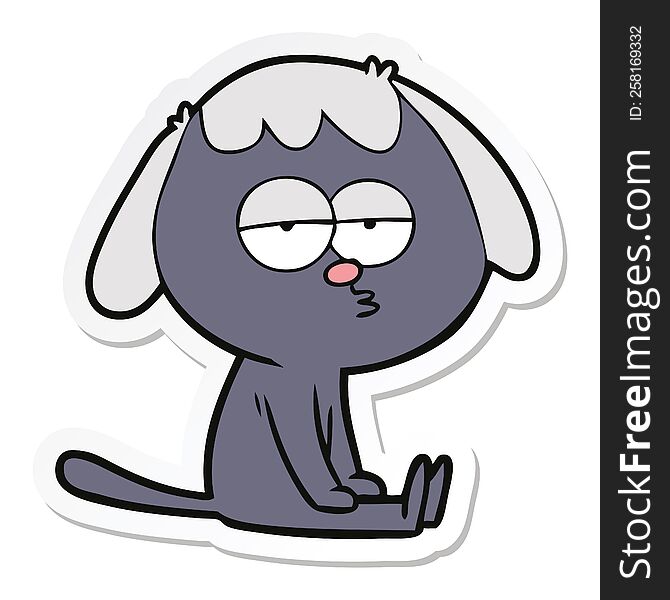 sticker of a cartoon tired dog