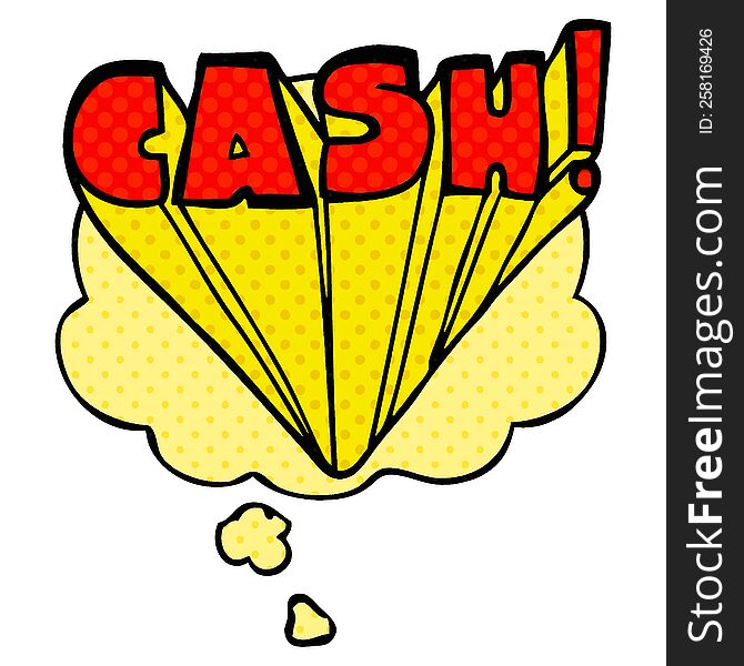 cartoon word cash with thought bubble in comic book style