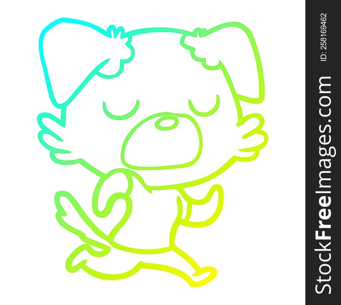 cold gradient line drawing of a cartoon dog jogging