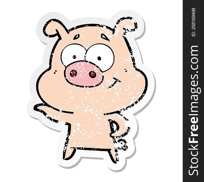 Distressed Sticker Of A Cartoon Pig Pointing