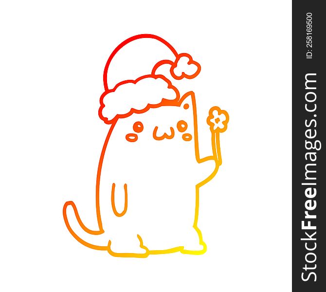 warm gradient line drawing of a cute cartoon christmas cat